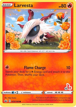 Larvesta - 023/198 (#19 Cinderace Stamped)/198  Battle Academy 2022 - Promo Battle Academy 2022 Pokemon Single  Squirtle Squad Card Shop.