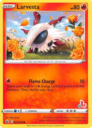 Larvesta - 023/198 (#36 Cinderace Stamped)/198  Battle Academy 2022 - Promo Battle Academy 2022 Pokemon Single  Squirtle Squad Card Shop.