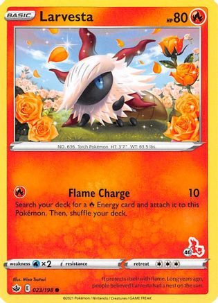 Larvesta - 023/198 (#46 Cinderace Stamped)/198  Battle Academy 2022 - Promo Battle Academy 2022 Pokemon Single  Squirtle Squad Card Shop.