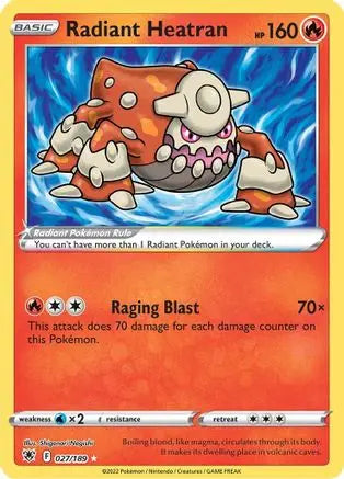 Radiant Heatran 027  - Holofoil SWSH10 Astral Radiance - Radiant Rare SWSH10: Astral Radiance Pokemon Single  Squirtle Squad Card Shop.
