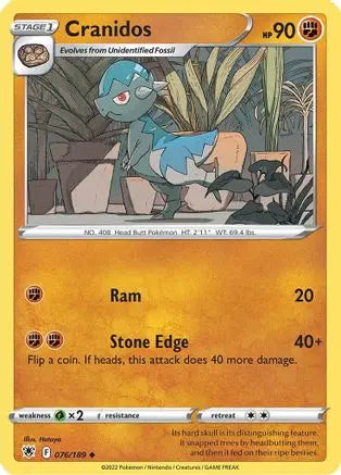 Cranidos 76/189 – Astral Radiance – Uncommon SWSH10: Astral Radiance Pokemon Single  Squirtle Squad Card Shop.