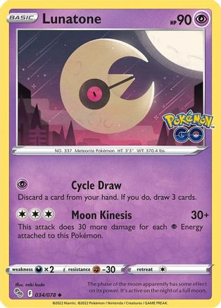 Lunatone 034  - Reverse Holofoil Pokemon GO - Uncommon Pokemon GO Pokemon Single  Squirtle Squad Card Shop.