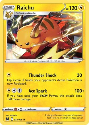 Raichu 053  SWSH11 Lost Origin - Rare SWSH11: Lost Origin Pokemon Single  Squirtle Squad Card Shop.