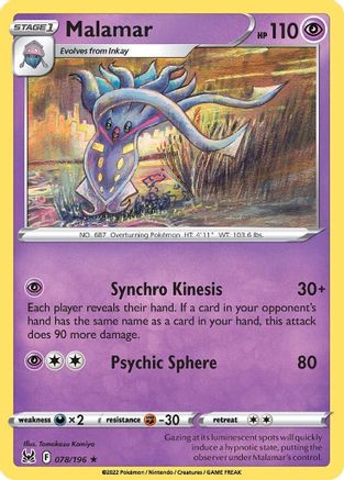 Malamar 078  SWSH11 Lost Origin - Rare SWSH11: Lost Origin Pokemon Single  Squirtle Squad Card Shop.