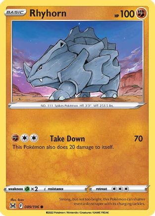 Rhyhorn 089  - Reverse Holofoil SWSH11 Lost Origin - Common SWSH11: Lost Origin Pokemon Single  Squirtle Squad Card Shop.