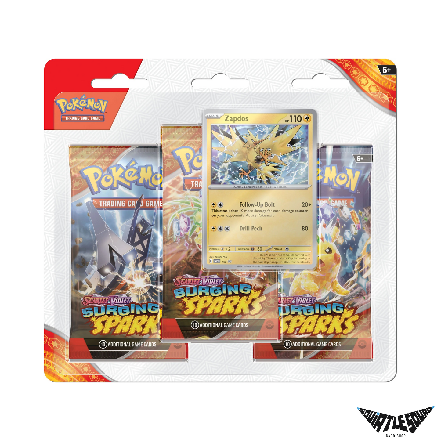 Pokemon - Surging Sparks - 3 Pack Blister - Zapdos Promo