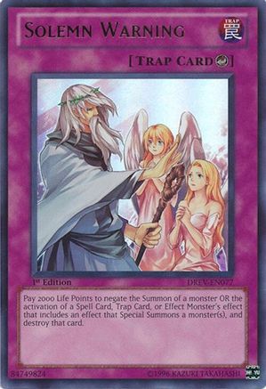 Solemn Warning (DREV-EN077) - Duelist Revolution 1st Edition Duelist Revolution Yugioh Single  Squirtle Squad Card Shop.