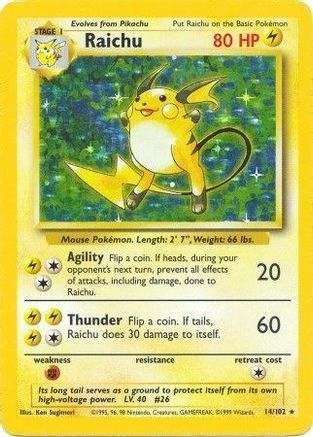Raichu 014  - Holofoil Base Set - Holo Rare Base Set Pokemon Single  Squirtle Squad Card Shop.