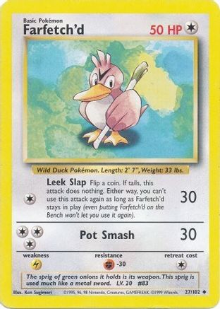 Farfetch'd 027/102 - Base Set Unlimited - Uncommon Pokémon Card Base Set Pokemon Single  Squirtle Squad Card Shop.