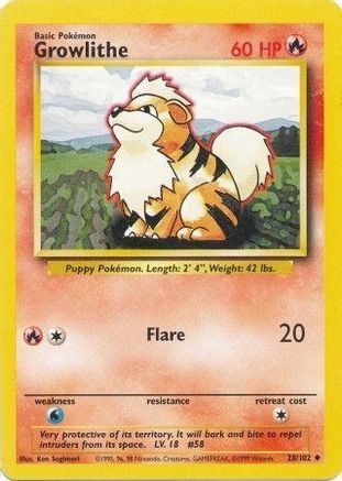 Growlithe 028/102 - Base Set Unlimited - Uncommon Pokémon Card