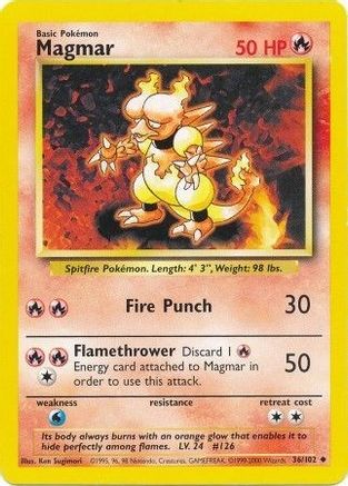 Magmar 036  Base Set - Uncommon Base Set Pokemon Single  Squirtle Squad Card Shop.