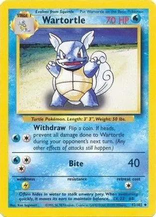 Wartortle 042/102 - Base Set Unlimited - Uncommon Pokémon Card Base Set Pokemon Single  Squirtle Squad Card Shop.