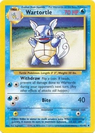 Wartortle 042/102 - Base Set Unlimited - Uncommon Pokémon Card Base Set Pokemon Single  Squirtle Squad Card Shop.