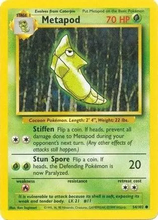 Metapod 054/102 - Base Set Unlimited - Common Pokémon Card Base Set Pokemon Single  Squirtle Squad Card Shop.