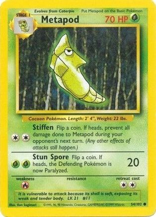Metapod 054/102 - Base Set Unlimited - Common Pokémon Card Base Set Pokemon Single  Squirtle Squad Card Shop.