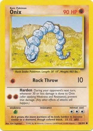 Onix 056/102 - Base Set Unlimited - Common Pokémon Card Base Set Pokemon Single  Squirtle Squad Card Shop.