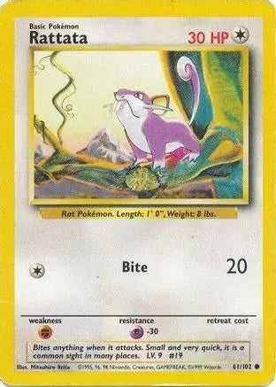Rattata 061/102 - Base Set Unlimited - Common Pokémon Card Base Set Pokemon Single  Squirtle Squad Card Shop.