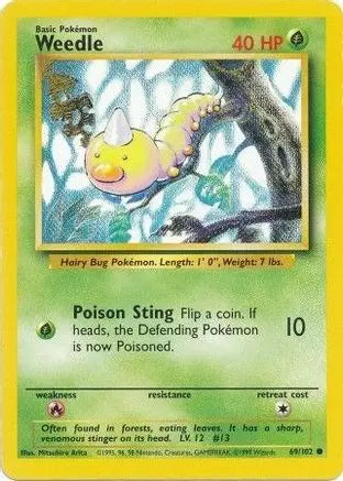 Weedle 069/102 - Base Set Unlimited - Common Pokémon Card Base Set Pokemon Single  Squirtle Squad Card Shop.