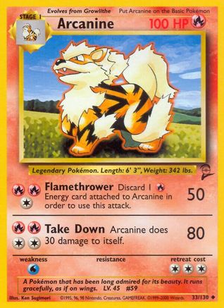Arcanine 033  Base Set 2 - Uncommon Base Set 2 Pokemon Single  Squirtle Squad Card Shop.