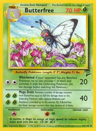 Butterfree 034  Base Set 2 - Uncommon Base Set 2 Pokemon Single  Squirtle Squad Card Shop.