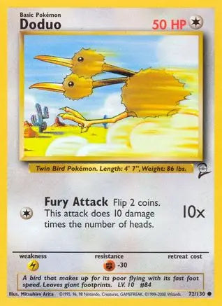 Doduo 072  Base Set 2 - Common Base Set 2 Pokemon Single  Squirtle Squad Card Shop.