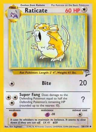 Raticate 058  Base Set 2 - Uncommon Base Set 2 Pokemon Single  Squirtle Squad Card Shop.