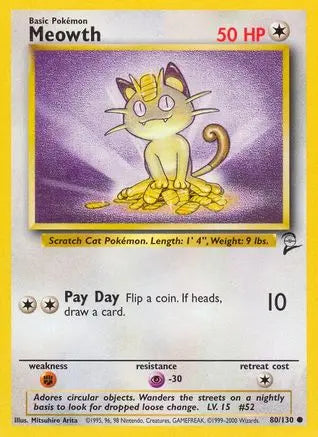 Meowth 080  Base Set 2 - Common Base Set 2 Pokemon Single  Squirtle Squad Card Shop.