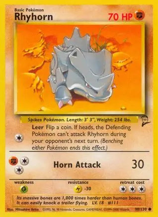 Rhyhorn 090  Base Set 2 - Common Base Set 2 Pokemon Single  Squirtle Squad Card Shop.
