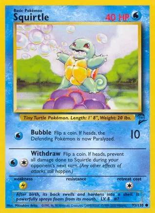 Squirtle 093  Base Set 2 - Common Base Set 2 Pokemon Single  Squirtle Squad Card Shop.