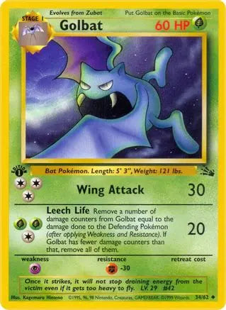 Golbat 034  - 1st Edition Fossil - Uncommon Fossil Pokemon Single  Squirtle Squad Card Shop.