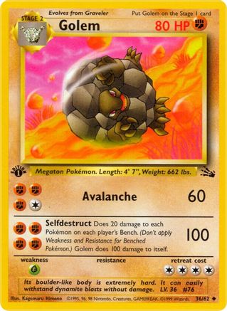 Golem 036  - 1st Edition Fossil - Uncommon Fossil Pokemon Single  Squirtle Squad Card Shop.