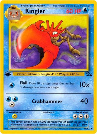 Kingler 038  - 1st Edition Fossil - Uncommon Fossil Pokemon Single  Squirtle Squad Card Shop.
