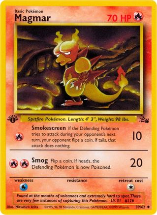 Magmar 039  - 1st Edition Fossil - Uncommon Fossil Pokemon Single  Squirtle Squad Card Shop.