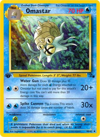 Omastar 040/62 - 1st Edition Fossil - Uncommon Pokémon Card Fossil Pokemon Single  Squirtle Squad Card Shop.