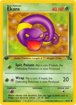 Ekans 046  - 1st Edition Fossil - Common Fossil Pokemon Single  Squirtle Squad Card Shop.