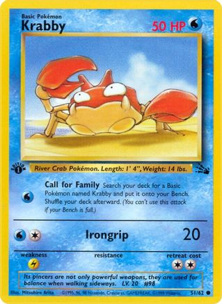 Krabby 051  - 1st Edition Fossil - Common Fossil Pokemon Single  Squirtle Squad Card Shop.