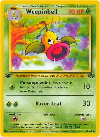 Weepinbell 48/64 Jungle 1st Edition Pokemon Card