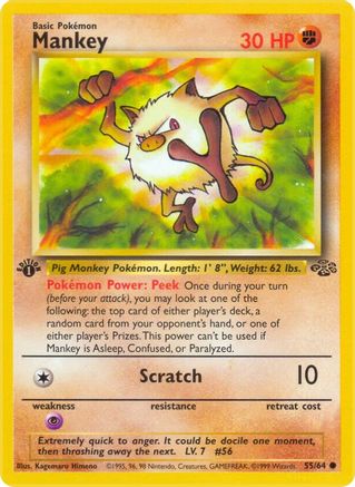 Mankey 55/64 Jungle 1st Edition Pokemon Card
