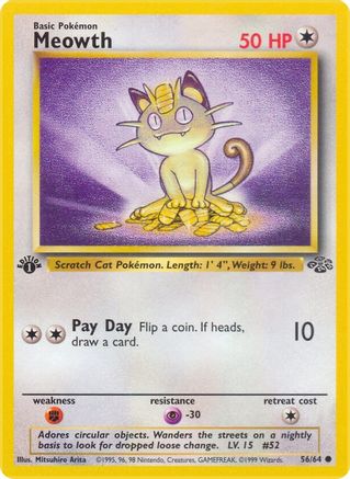 Meowth 56/64 Jungle 1st Edition Pokemon Card