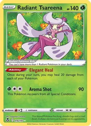 Radiant Tsareena 016 - Holofoil SWSH12 Silver Tempest - Radiant Rare SWSH12: Silver Tempest Pokemon Single  Squirtle Squad Card Shop.