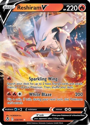 Reshiram V 024  - Holofoil SWSH12 Silver Tempest - Ultra Rare SWSH12: Silver Tempest Pokemon Single  Squirtle Squad Card Shop.