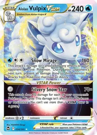 Alolan Vulpix VSTAR 034  - Holofoil SWSH12 Silver Tempest - Ultra Rare SWSH12: Silver Tempest Pokemon Single  Squirtle Squad Card Shop.