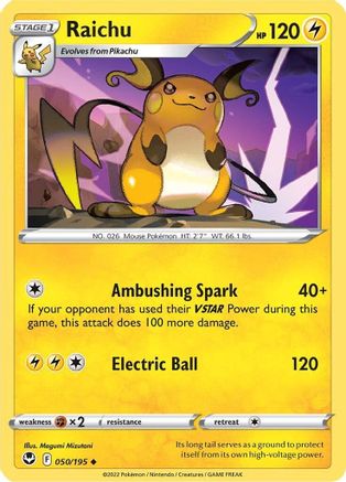 Raichu 050  SWSH12 Silver Tempest - Uncommon SWSH12: Silver Tempest Pokemon Single  Squirtle Squad Card Shop.