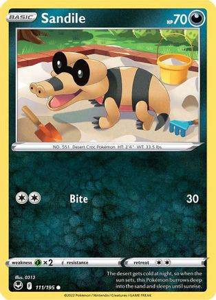 Sandile 111  - Reverse Holofoil SWSH12 Silver Tempest - Common SWSH12: Silver Tempest Pokemon Single  Squirtle Squad Card Shop.