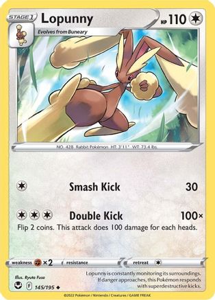 Lopunny 145  - Reverse Holofoil SWSH12 Silver Tempest - Uncommon SWSH12: Silver Tempest Pokemon Single  Squirtle Squad Card Shop.