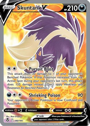 Skuntank V (Full Art) 180  - Holofoil SWSH12 Silver Tempest - Ultra Rare SWSH12: Silver Tempest Pokemon Single  Squirtle Squad Card Shop.
