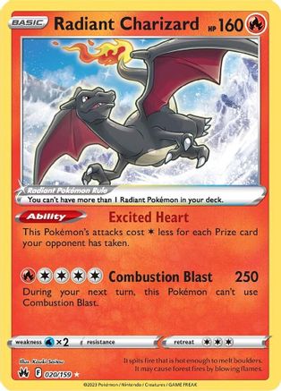 Radiant Charizard 020  - Holofoil SWSH Crown Zenith - Radiant Rare SWSH: Crown Zenith Pokemon Single  Squirtle Squad Card Shop.