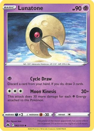 Lunatone 062  - Reverse Holofoil SWSH Crown Zenith - Uncommon SWSH: Crown Zenith Pokemon Single  Squirtle Squad Card Shop.