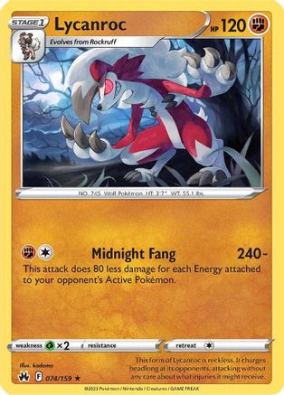 Lycanroc 074  - Reverse Holofoil SWSH Crown Zenith - Rare SWSH: Crown Zenith Pokemon Single  Squirtle Squad Card Shop.