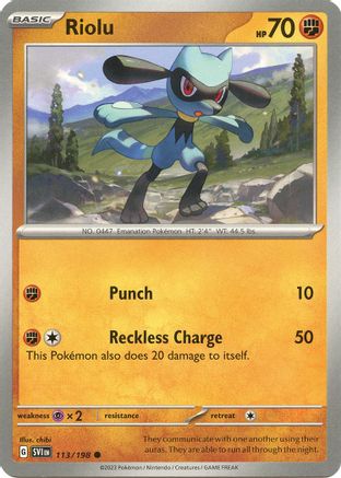 Riolu 113/198  SV01 Scarlet & Violet Base Set - Common SV01: Scarlet & Violet Base Set Pokemon Single  Squirtle Squad Card Shop.